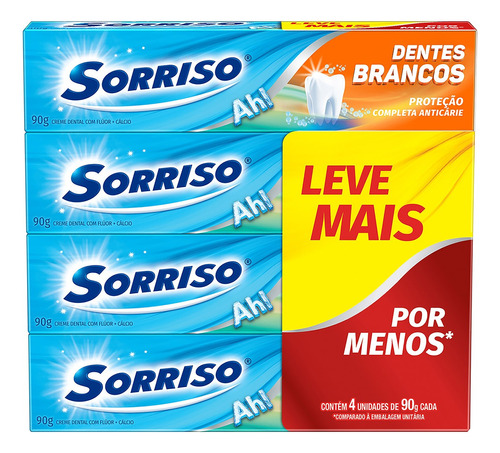 Creme Dental Sorriso Dentes Brancos 4 Unidades 90g