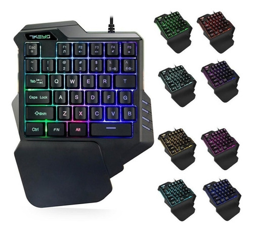 Teclado Gamer Usb Una Mano Retroiluminado 8 Colores Color Del Teclado Negro