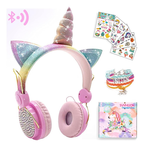 Svyhuok Unicorn Kids Audífonos Bluetooth Para Niñas, Adole