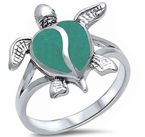 Oxford Diamond Co Green Turquoise Turtle .925 Anillo De