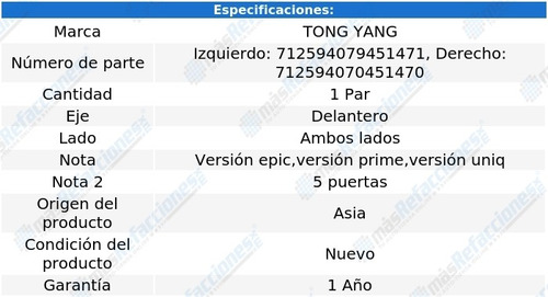 Par Tolvas Salpicaderas Del Honda Hr-v 16-18 Tong Yang