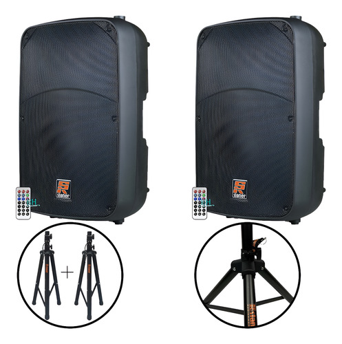 Kit 2 Caixas Ativas Sr315-a Staner 600w Rms + 2 Tripés