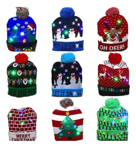 Lote 10 Gorro De Navidad Con Luz Led Regalo Navideño Mayoreo