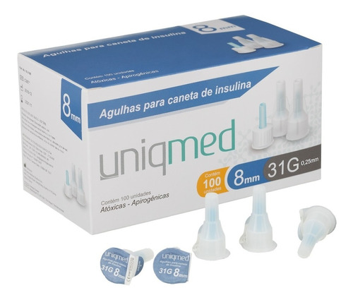 Agulha Para Caneta De Insulina 8mm 31g C/100un Uniqmed