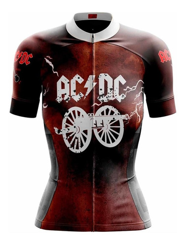 Camisa Ciclismo Feminina Acdc Bike Tour Preta Ciclismo Rock