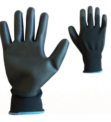 Guantes Poliéster Negro Bañado Poliuretano X 6 Pares