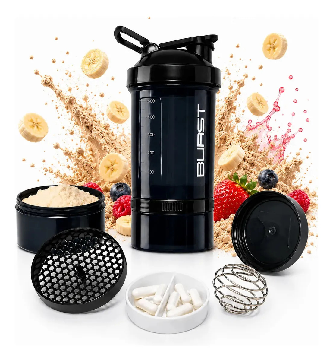 Coqueteleira Shaker Academia Compartimento 600ml Suplementos Hermético Whey Cápsulas Comprimidos Fit Shakeira BPA Free Masterheart