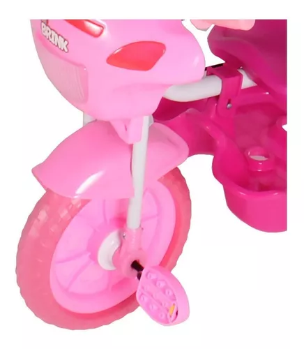 Triciclo Motinha Infantil C/ Capota Rosa Passeio E Pedal Bel