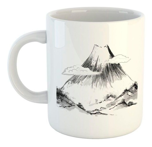 Taza De Ceramica Dibujo Japones Montaña Nubes Naturaleza