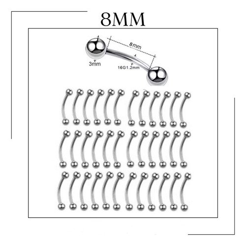 Piercing Sobrancelha Aço Cirurgico Curvo Prateado 8mm