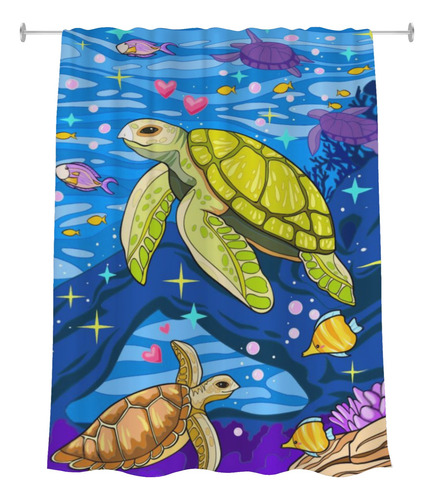 Cortina De Baño Ducha Impermeable Grande Lavable Diseño Moda Azul Acero Tortugas