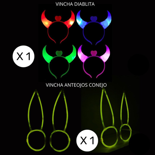Imagen 7 de 10 de Combo Cotillon Luminoso Led Neon 100 Personas + Labial Fluo