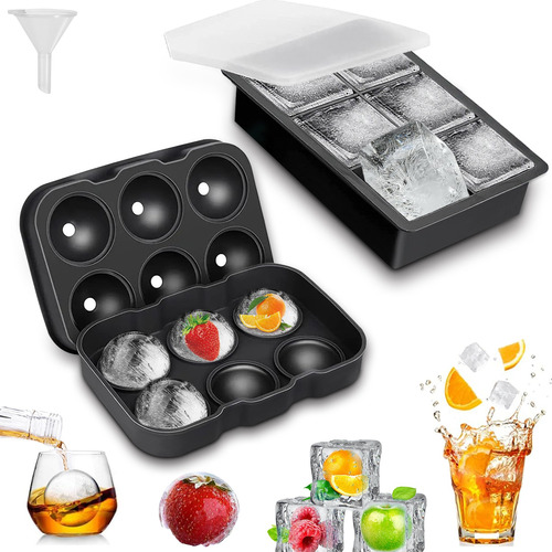 2pcs Molde Cubitos De Silicona De Hielo Negro,circulo Y Cubo