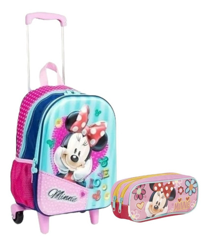 Mochila Infantil Menina Minnie Mouse 3d Rodinha M Estojo 17x