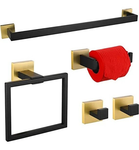 Juego De 5 Pcs Para Baño Negro Y Dorado