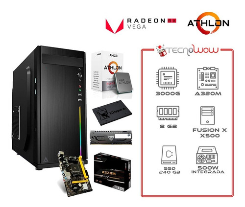 Imagen 2 de 6 de Pc Amd Athlon 3000g, 8gb Ddr4, Ssd 240gb By Tecnowow