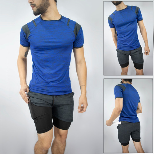 Conjunto Deportivo Pantaloneta Con Licra+camiseta Slim Fit