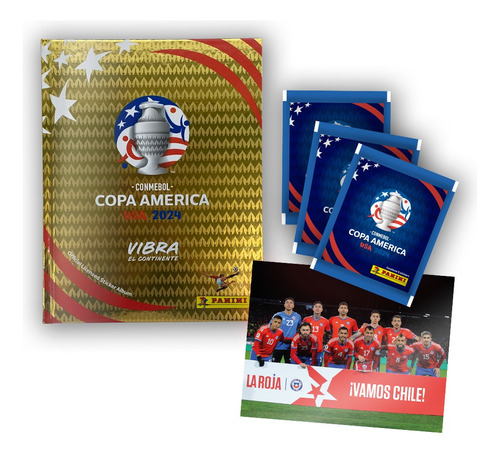 Kit álbum Pack Álbum Tapa Dura Oro + 50 Sobres - Copa America 2024 Panini dorado tapa dura + 50 packs de laminás en caja
