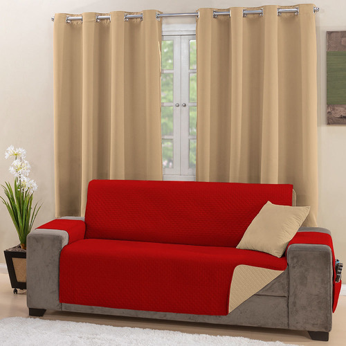 Protetor De Sofá Impermeável Dupla Face 4 Lugares King Cor Vermelho/cáqui Losango 2x2 Cm