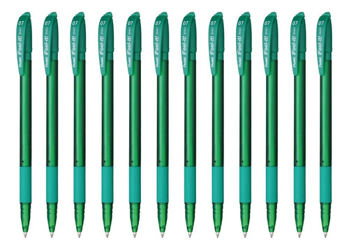 Bolígrafo Pluma Con Tapa Bx427 Pentel Feel-it 0.7 Mm 12 Pzas Color De La Tinta Verde