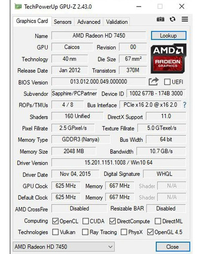 Imagen 6 de 6 de Tarjeta Grafica Amd Radeon Hd7450 2gb 64 Bits Gddr3