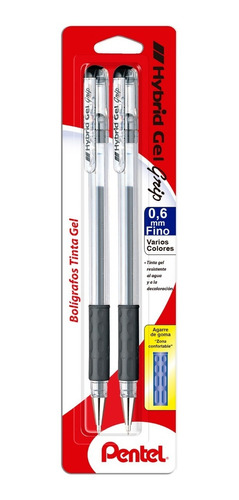 Bolígrafo Tinta Gel Pentel Hybrid Gel Grip K116 0.6 Mm 2 Pz