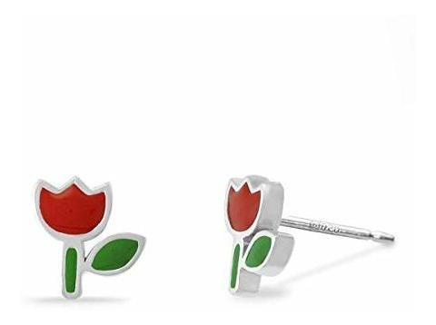 Pendientes De Flor En Plata Con Resina Roja Y Verde