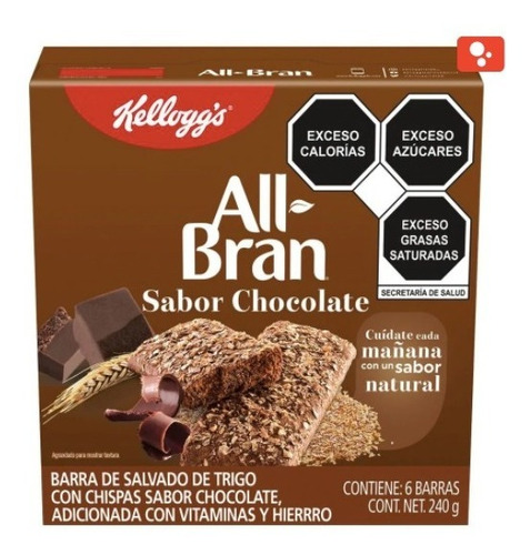 Barras All Bran Chocolate Kellogg's 240 Gr 6 Piezas D