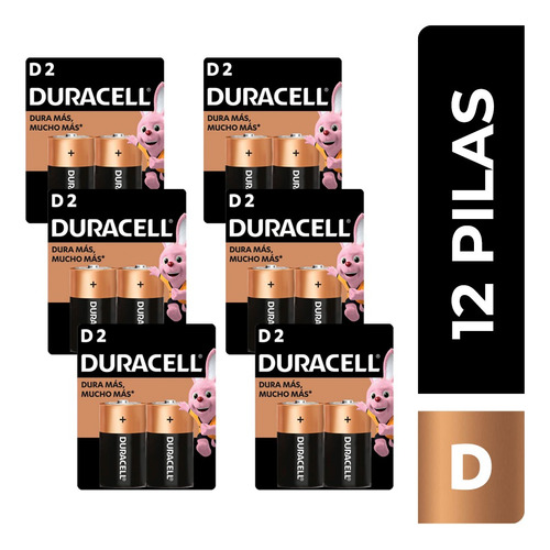 Duracell D Alcalinas: 12 Pilas Tipo D En 6 Paquetes De 2