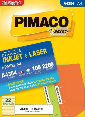 Etiqueta Pimaco A4354 Com 100 Folhas 2200 Unidades