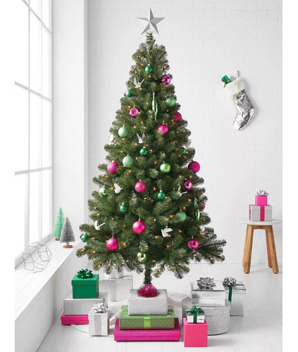 Árbol De Navidad Preiluminado De 1.80cm Luz Cálida Color Verde