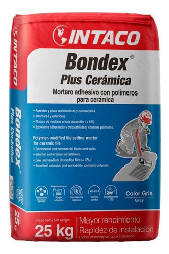 Bondex Plus Pega Ceramicos De 25 Kilogramos Intaco