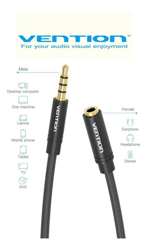 Cable Extension De Audifonos 2 Metro Auxiliar Celular Pc Mic