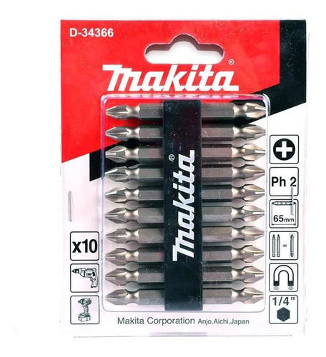 Conjunto Bit Phillips Ph2 10 Peças D-34366 Makita