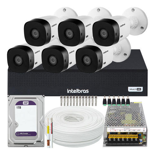 Kit 6 Câmeras Intelbras Vhl 1220b 10a Dvr 8ch 1tb Wd Purple