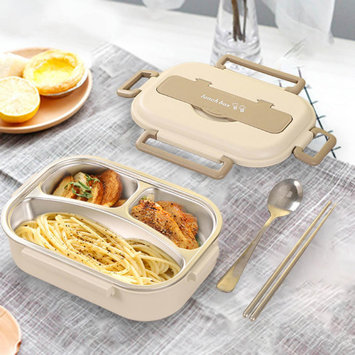 Caja Bento De Acero Inoxidable, Contenedor De Almuerzo Beige