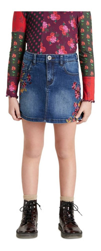 Desigual Falda Corta Vaquera Flores Niña Talla 7/8