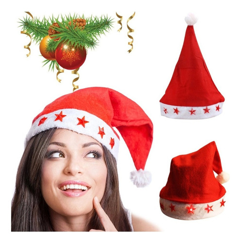 Pack 3 Gorro Viejo Pascuero Con Luces Estrella Navidad Santa