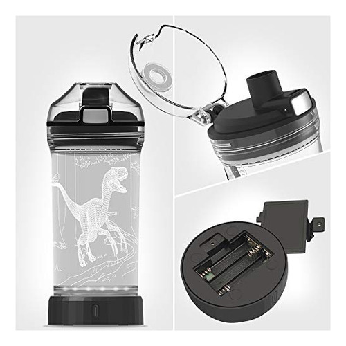 Botella De Agua Con Luz De Dinosaurio - 14 Oz Tritan Bpa