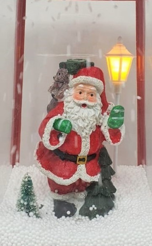 Imagen 2 de 3 de Farol Navideño Rojo Santa Claus Luz Led Y Caída De Nieve