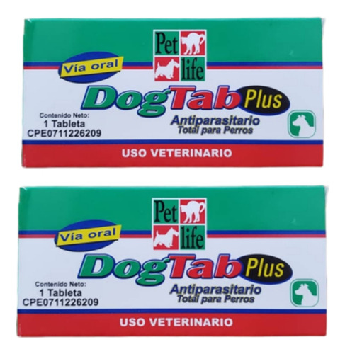 2 Pack Pet Life Dog Tab Plus 10kg Desparasitante Para Perros