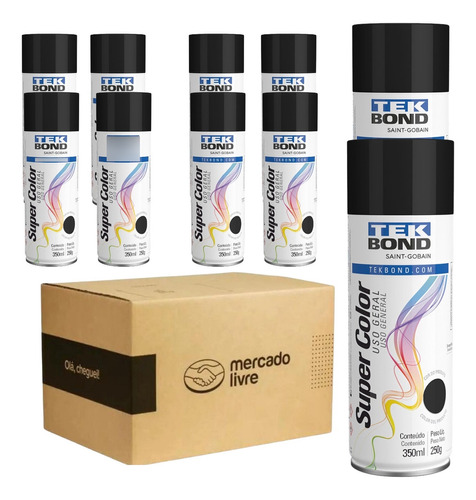 Kit Com 10 Tinta Spray Preto Fosco Tekbond