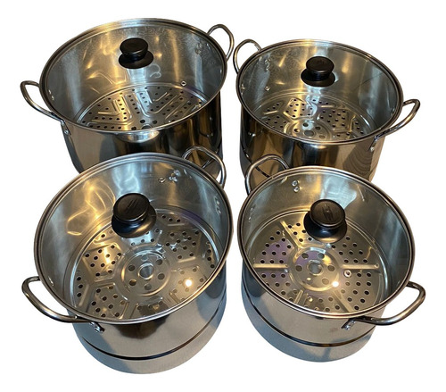 Set De 4 Ollas Vaporeras De Acero Inoxidable Cocina Regalo