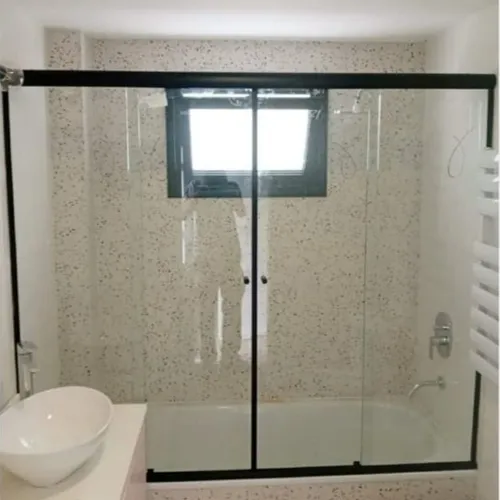 Mampara Baño 4 Hojas Transp/negro Vidrio 8 Mm 160x170 Cm