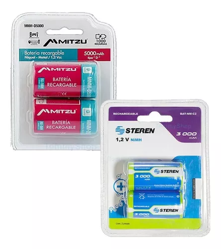 Paquete de 2 pilas recargables C NiMH 3000 mAh Steren