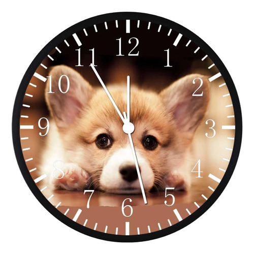 Reloj De Pared Pembroke Welsh Corgi Con Marco Negro, Grande,