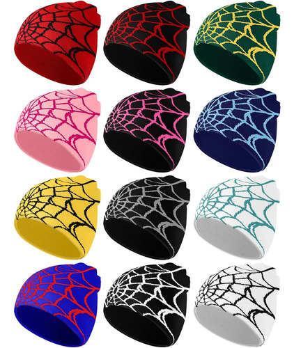 Gorro Y2k De 12 Piezas Con Diseño De Telaraña Gótico, Gorro 