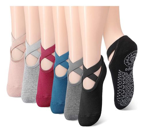 6 Pares De Calcetines De Yoga Para Mujer, Calcetines Con Bar