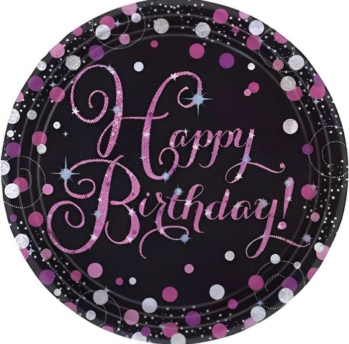 8 Platos De Carton De 21.9 Cm De Happy Birthday Fucsia