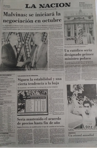 La Nacion 19/8/1989 Malvinas Negociacion En Octubre,detalle